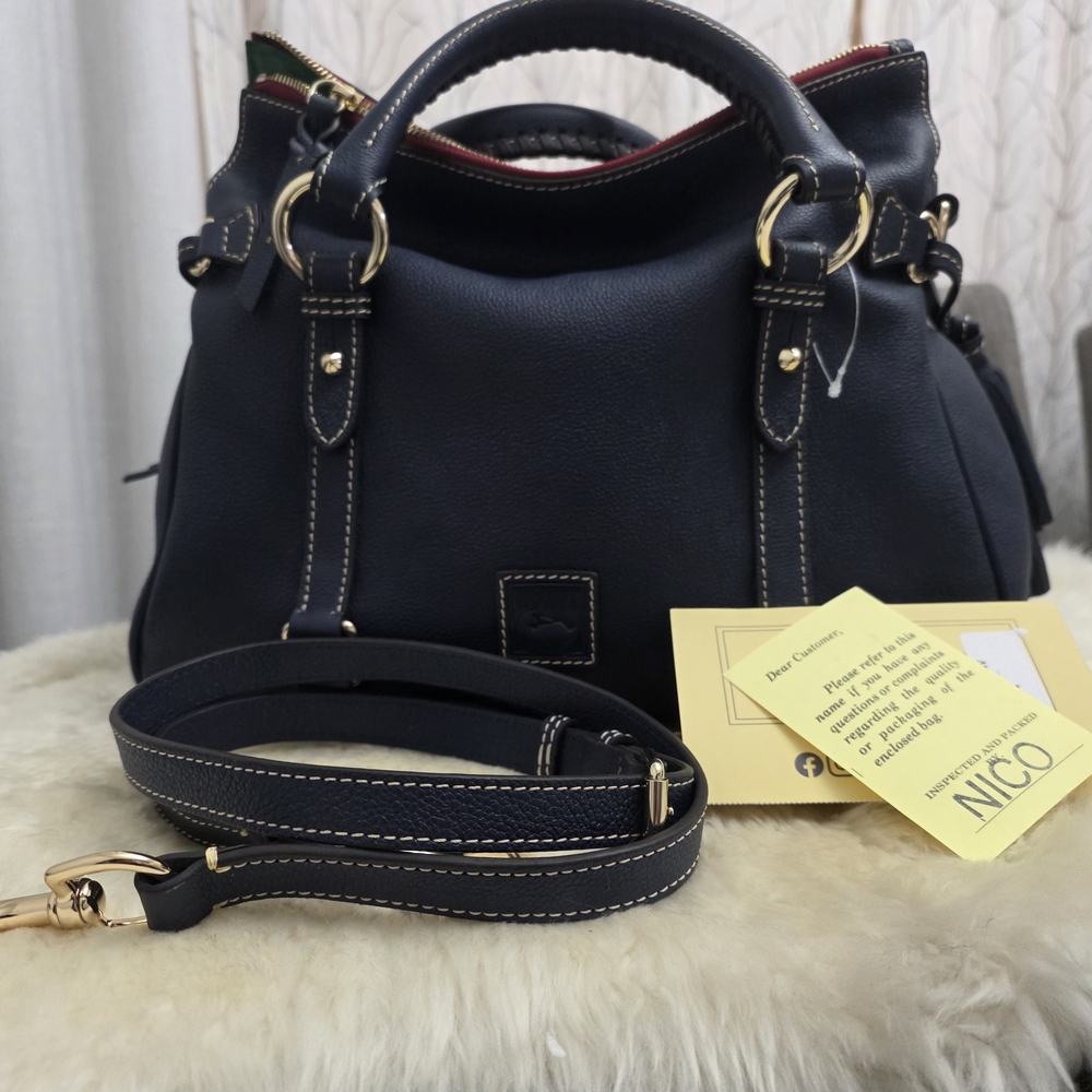 Dooney & Bourke Large Navy Pebbled Leather Florentine Sorrento Satchel w/ Strap